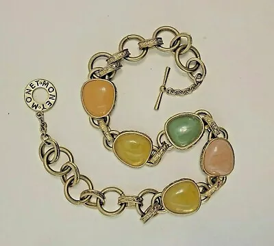 Monet Chunky Statement Necklace Engraved Links Raised Multicolored Stones  • $32.95