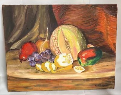 Original Oil On Canvas Signed Rykaczewska MCM Realism Modern Fruit Still Life • $269.60