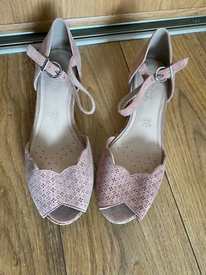 £8.99 • Buy SIZE 5 M&S Footglove Wider Fit LEATHER PEEP TOE SANDALS WITH CORK WEDGE HEEL