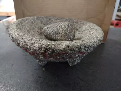 Volcanic (?) Stone Molcajete Mortar And Pestle  Molcajete Has Mexico In Red  • $29.99