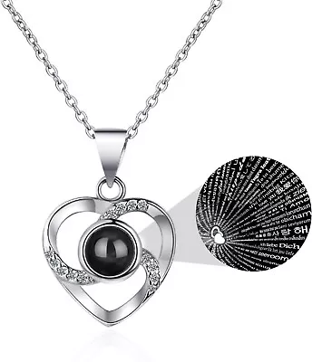 I Love You Necklace 100 Languages Centered Man-made Crystal And Zircon GIFT • £6.29