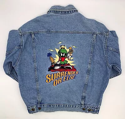 Vintage 1995 Marvin The Martian Surrender Or Else Denim Jean Jacket 90s Size S • $59.95
