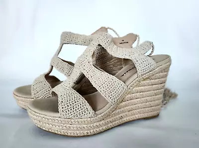Moda Spana Crochet Strappy Lace Up Espadrilles Wedge Sandal Heels Size 10M Boho • $28.50