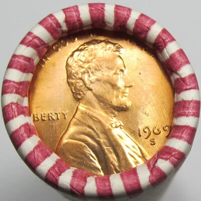 $55.99 • Buy 1969-S Lincoln Cents/Memorial Penny OBW BU Roll Of Uncirculated Pennies 50 Coins