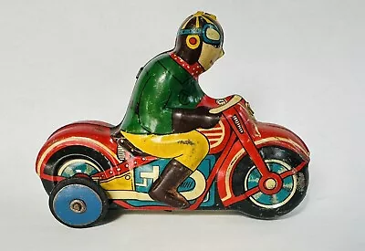 Vintage Line Mar Toys Japan Litho Friction Toy Man On A Motorcycle • $18