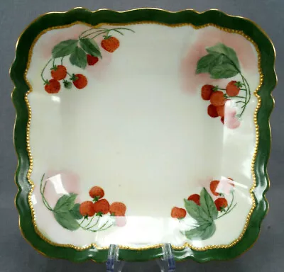 £81.47 • Buy Gutherz Hand Painted Strawberries Green & Gold Large Berry Bowl Circa 1898-1918