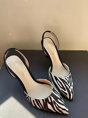 New Sosandar Black & White Ciara Zebra Print Leather/pony Sling Backs Size 4 • £45