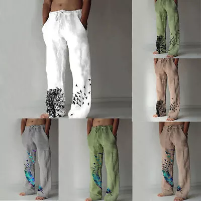 $17.46 • Buy UK Men Cotton Linen Baggy Trousers Drawstring Elastic Waist Casual Harem Pants