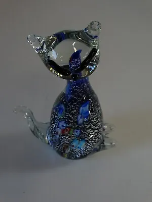 Vintage Murano Art Glass Cat Figurine Italy Clear With Many Colors • $74.99