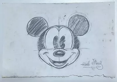 Walt Disney (Handmade) Drawing On Old Paper Signed & Stamped Vtg Art • $110