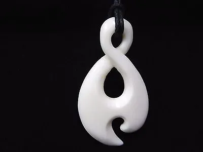 Maori Style Twist Hand Carved Indonesia Water Buffalo Bone Pendant Necklace Cord • $9.99