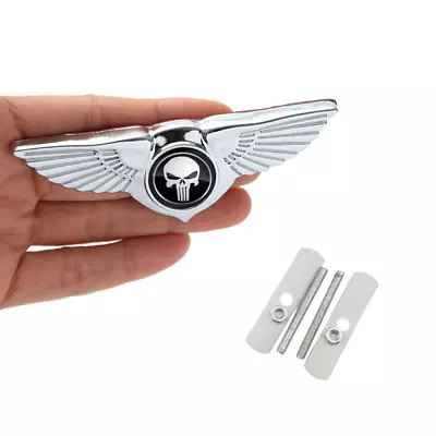 Chrome Black Wing Badge Punisher Skull Car Front Grille Emblem Universal • $13.19