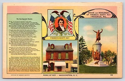 Maryland Frederick Grave And Monument Of Francis Scott Key Vintage Postcard • $4.75