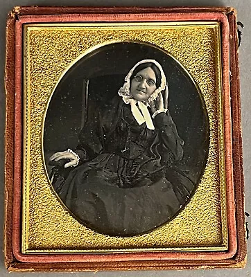 1/6 Plate Daguerreotype Of Woman With Eyeglasses And Bonnet Hand-to-ear Pose • $31