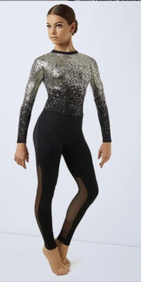 £50 • Buy Weissman Dance Costume Toccata Silver Unitard Catsuit Acro Contemporary XL Girls