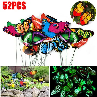 52X Luminous Butterflies Stakes Ornaments Garden Patio On Sticks Home Decor UK • £6.59