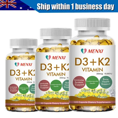 Vitamin K2 (MK7) With D3 10000 IU Bone Health Immunity Booster 10/60/120Capsules • $13.19