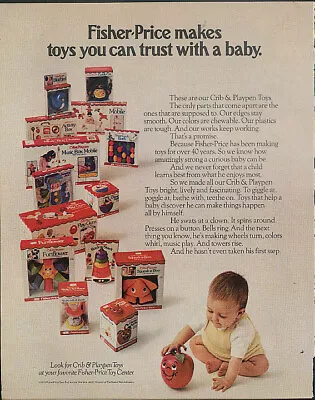 Fisher-Price Makes Toys You Can Trust With A Baby Ad 1973 Funflower Squeak-a-Boo • $9.99