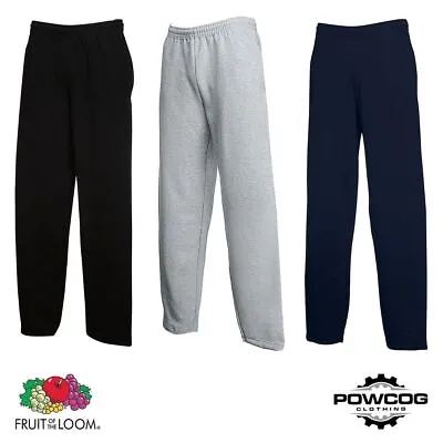 FRUIT OF THE LOOM Jogging Tracksuit Bottoms Open Hem Pockets 64032 In 3 COLOURS • £11.75