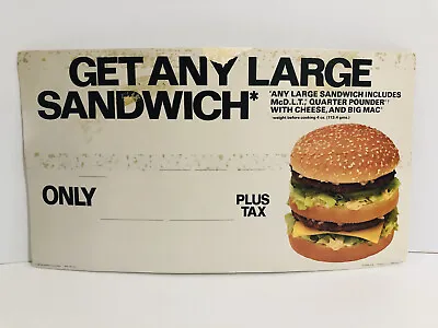 Vintage McDonald’s Get Any Large Sandwich/Big Mac Pricing Sign(1987)  • $15.60