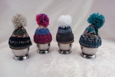 Set Of 4 Hand-knitted Egg Cosies (mini Hats) Fab Breakfast Table Decoration! • £5.15