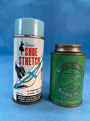 Vtg Nor-V-Gen Shoe Oil 8oz Tin Oil Can Mankato MN& Heddy Shoe Stretch Spray Can • $4.95