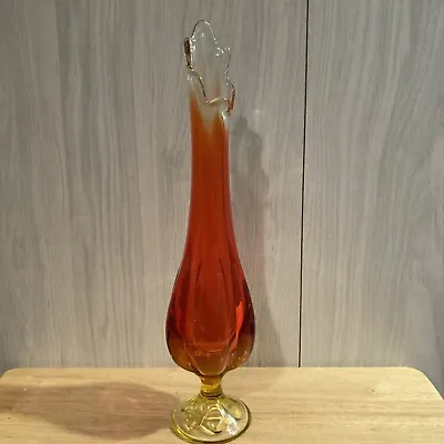 Vintage MCM Viking Glass Persimmon 14”Swung Vase Epic 6 Petal • $40