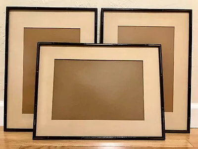 Lot Of 3 Vintage Wood Faux Bamboo Black & Gold Shabby Chic Picture Frames 15x 20 • $40