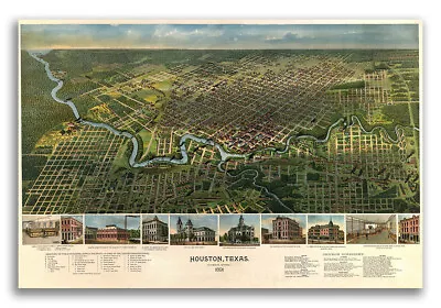 1891 Houston Texas Vintage Old Panoramic City Map - 24x36 • $25.95