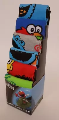 Sesame Street Elmo Cookie Monster Socks 6 Pair CREW SOCKS Men Size 8-12 Bioworld • $22.95