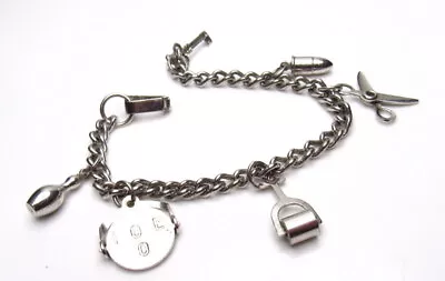 Vintage Coro Silver Tone Charm Bracelet I Love You Spinner Charm • $0.99