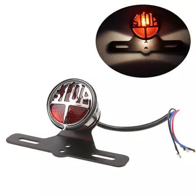 Round Stop Vintage License Plate Mount Tail Rear Brake Light For Motorcycle • $14.99