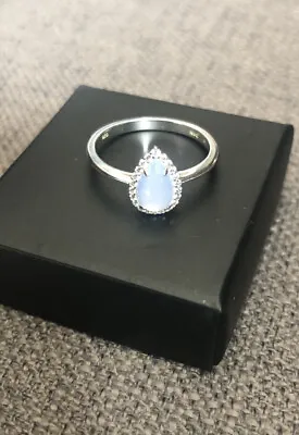 Avon Sterling Silver 925 Blue Quartz Ring W CZ HALO Size 8 New In Gift Box • $19.99