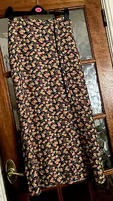 VGC Ladies LAURA ASHLEY Ditsy FLORAL PRINT BUTTON UP 100% SILK MIDI Skirt 10 W26 • £8.50