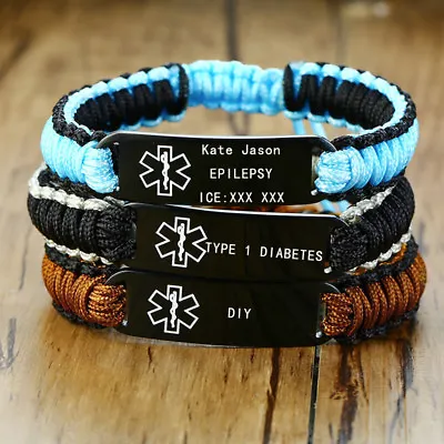 Fashion Braided Medical Alert Bracelet Bangles Women Men Kids Customized Jewelry • £10.79