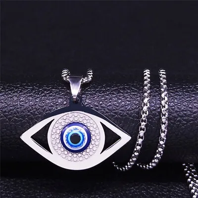 £13.99 • Buy Blue Evil Eye Hamsa Pendant Necklace & Gift Pouch, Turkish Turkey Greece Greek 