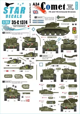 Star Decals 35-C1374  A34 Comet British WW2 Markings 1/35 • £9.89