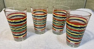 Vintage Libbey Fiesta Mambo Striped Tumblers 16oz Set Of 4 • $35