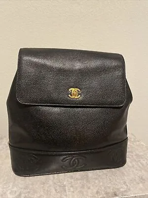 Authentic Chanel CC GHW Vintage Backpack Caviar Leather Black • $2980