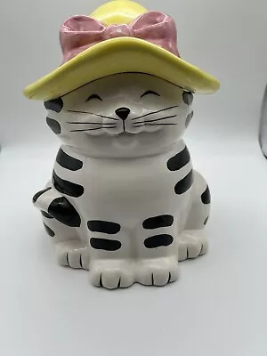 Vintage Large Ceramic Cat Cookie Jar Treat Jar Cat With Easter Bonnet • $45