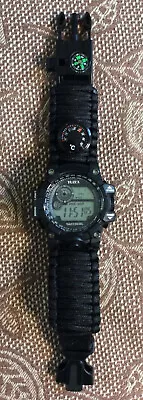 Men's Yuzex Multifunction Tactical Survival Camping Watch Black Paracord 55mm • $25