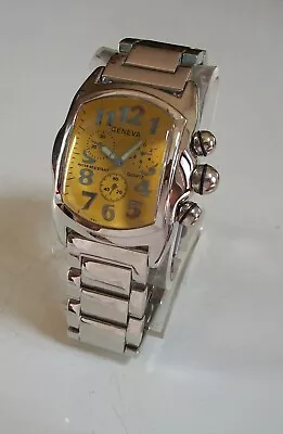 Men's Yellow Dial Silver Finish Fashion Dressy Hip Hop Watch • $29.99