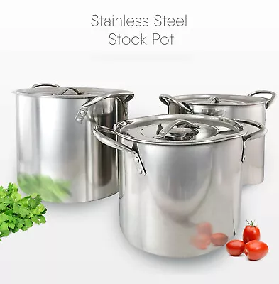 £29.99 • Buy Stainless Steel Deep Stock Cooking Pot With Lid Cater Stew Casserole Boiling
