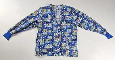 Crest Scrub Top Frogs Flowers Long Sleeve Button-Up Size Medium Nurse Medical  • $8.90