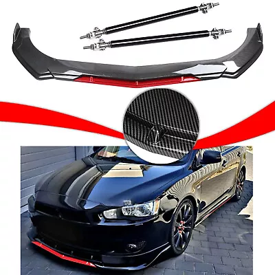 For Mitsubishi Lancer Front Bumper Lip Splitter Spoiler+Strut Rods Carbon Fiber • $99.99