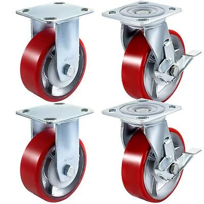 Red 4PCS Heavy Duty Caster Set 6  Polyurethane On Cast Iron Wheels No Mark • $53.99