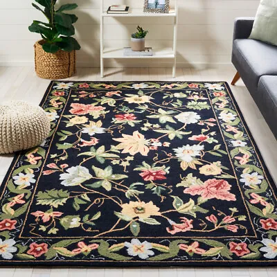 SAFAVIEH Contemporary Country Floral Hand Hooked Wool Area Rug Black Chelsea • $302.99