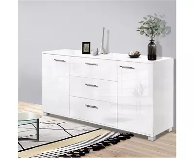 2 Door 3 Drawer Wardrobe Sideboard Cabinet Storage Cupboard High Gloss White • $241.43