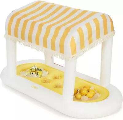 Floating Yellow Cabana Stripe Drink Station Removable Fabric Shade With Fringe • $69.25