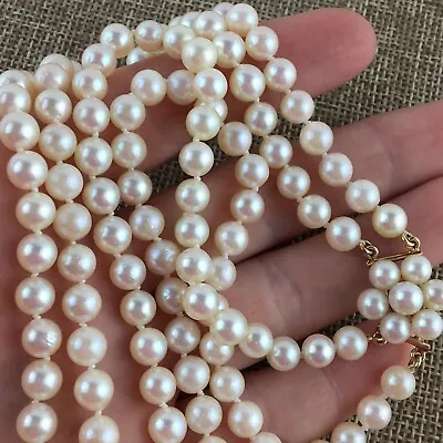 MING'S HAWAII Double Strand PEARL Necklace 14K GOLD Clasp W/ Box • $909.99